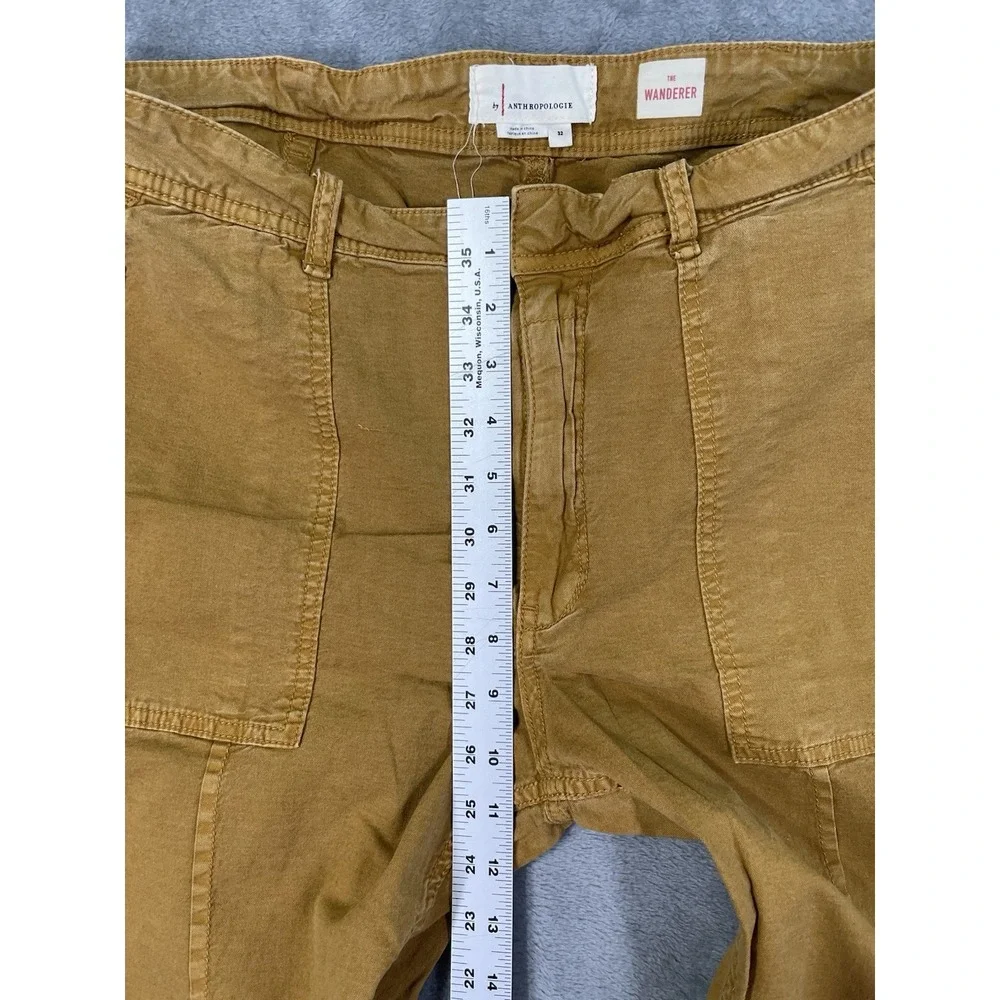 Anthropologie The Wanderer Pants Women 32 Brown Cotton Linen Blend Cargo Utility